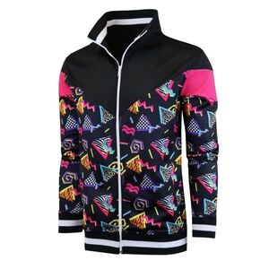 Screenshot 80's Neon Track Black Pink Colorblock Retro Jacket